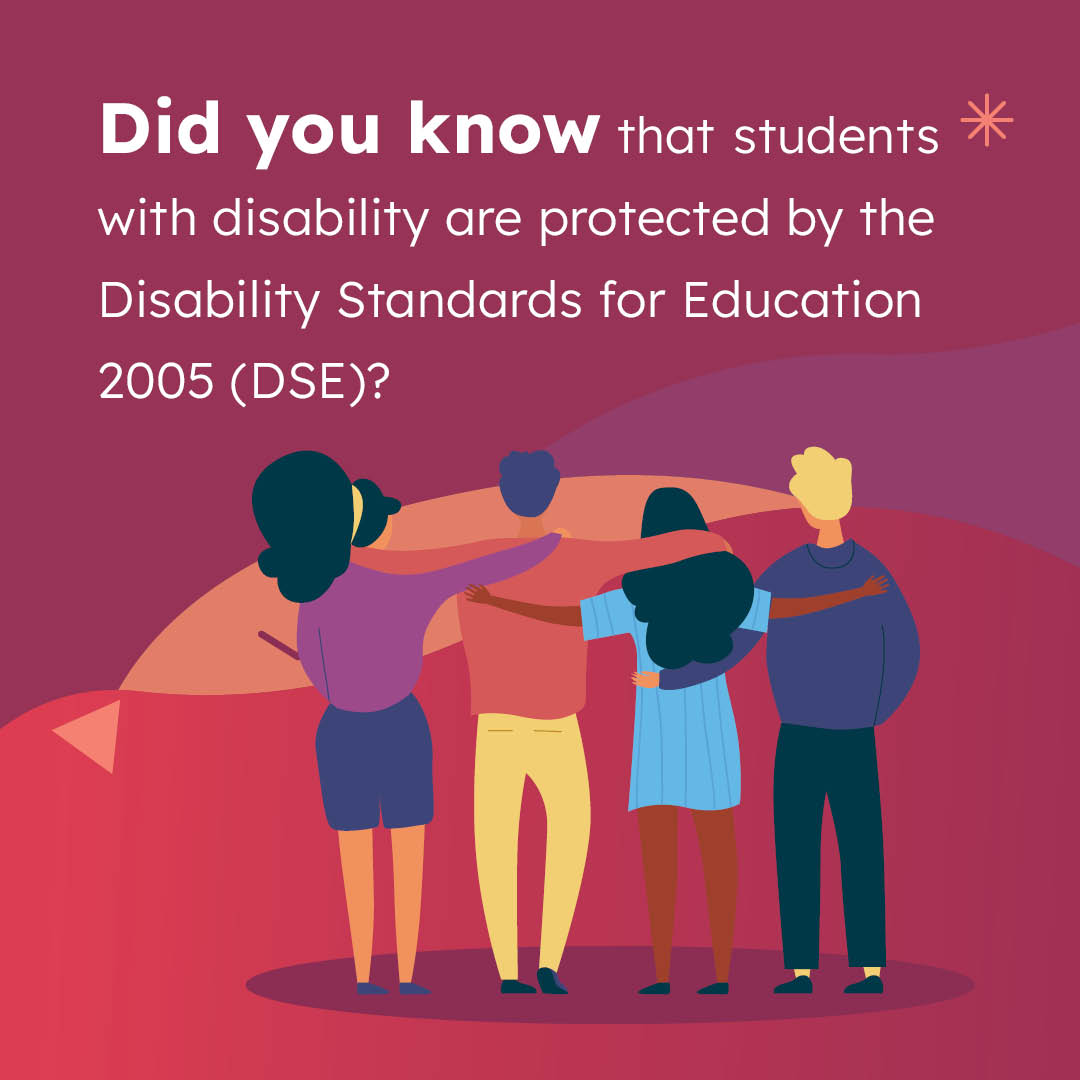 Social media post with the title 'Did you know that students with disability are protected by the Disability Standards for Education 2005 (DSE)?'