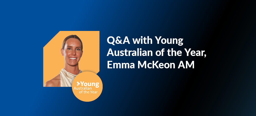 Image of Emma McKeon smiling wearing a white sleeveless shirt with her hair tied back. Q&A with Young Australian of the year, Emma McKeon AM.