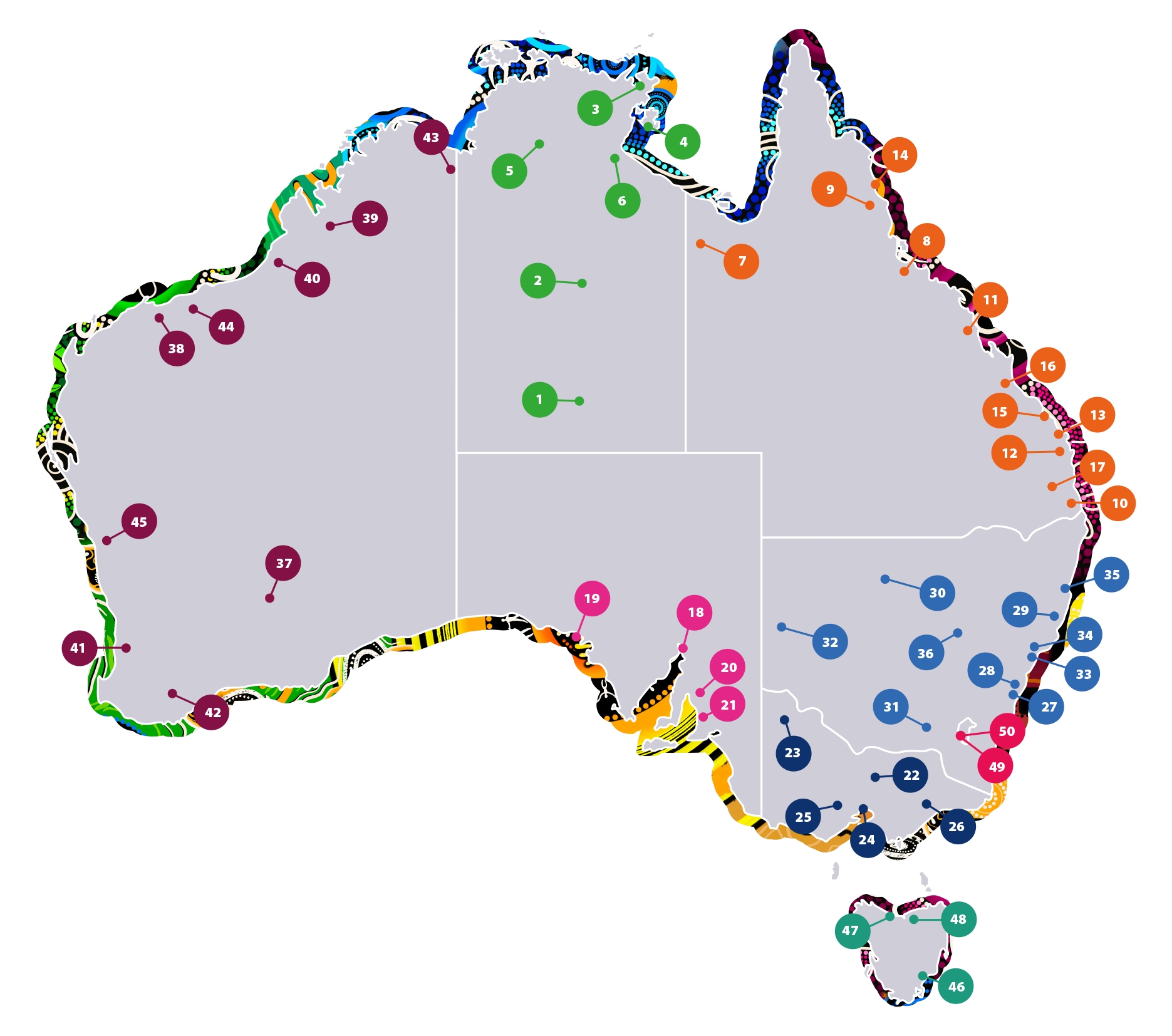 Connected beginnings map of Australia