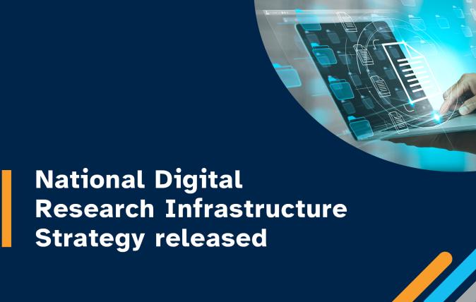 National Digital Research Infrastructure Strategy released banner with a technical image of a person using a laptop.