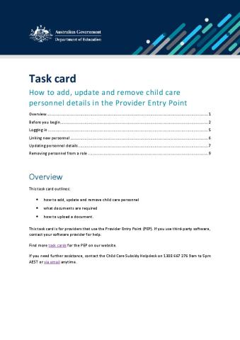 Task card – how to add, update and remove personnel details in the Provider Entry Point.pdf