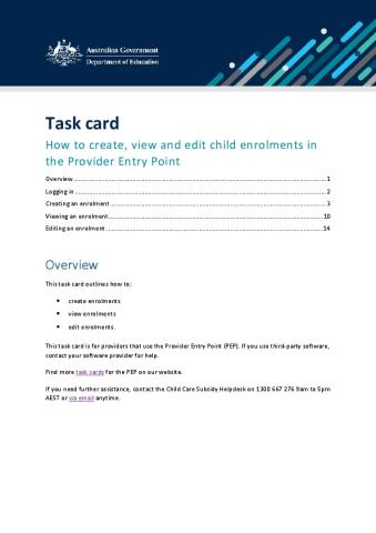 Task card - how to create, view and edit enrolments in the Provider Entry Point.pdf