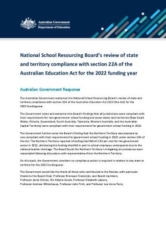 Australian Government Response - NSRB s22A for 2022 funding year-final.pdf