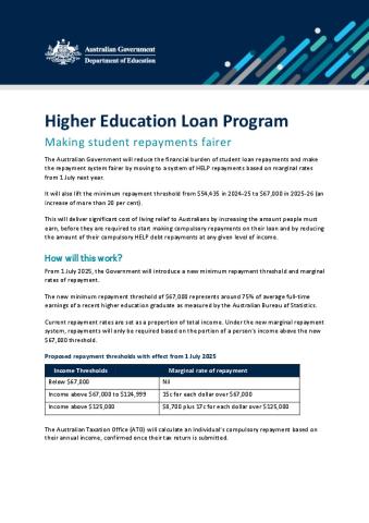 Making student repayments fairer Fact Sheet -web published final.pdf