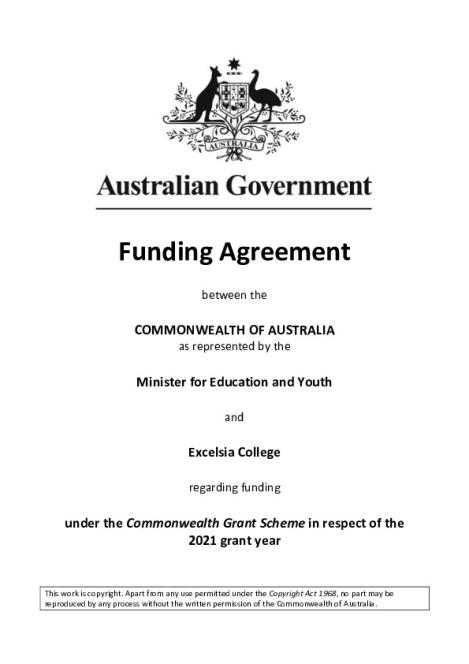 Revised Excelsia College 2021 Funding Agreement.pdf