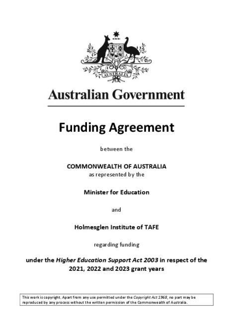 Holmesglen Institute of TAFE 2021-2023 CGS Funding Agreement.pdf