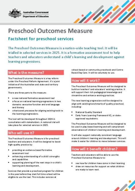 Factsheet for preschool services about the Preschool Outcomes Measure - 20230921.pdf