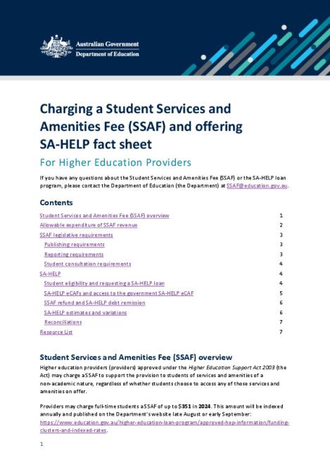 Student Services and Amenities Fee (SSAF) and SA-HELP fact sheet 2024.pdf