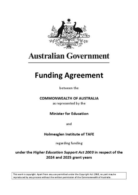 Holmesglen Institute of TAFE 2024-25 CGS Funding Agreement - Dec 2023.pdf