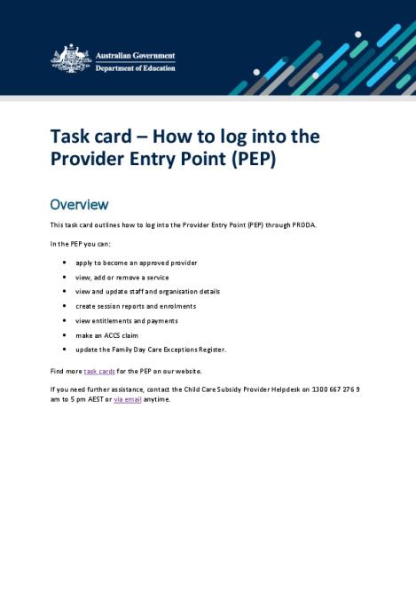 Task card - How to log into the Provider Entry Point.pdf