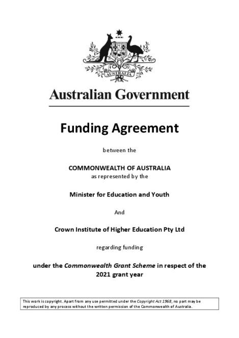 Crown Institute of Higher Education Pty Ltd 2021 Funding agreement.pdf