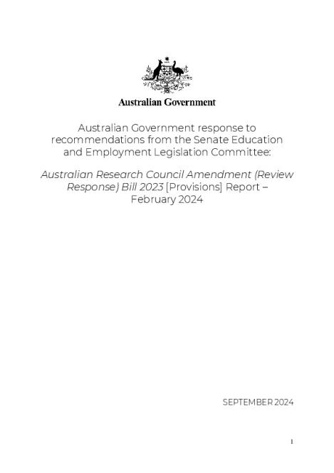 AGR - Recommendations from the Senate Committee-ARC Amendment (Review Response) Bill 2023 [Provisions] Report (Feb 2024).pdf