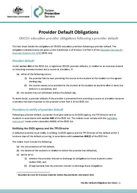 Provider Default Obligations Fact Sheet.pdf