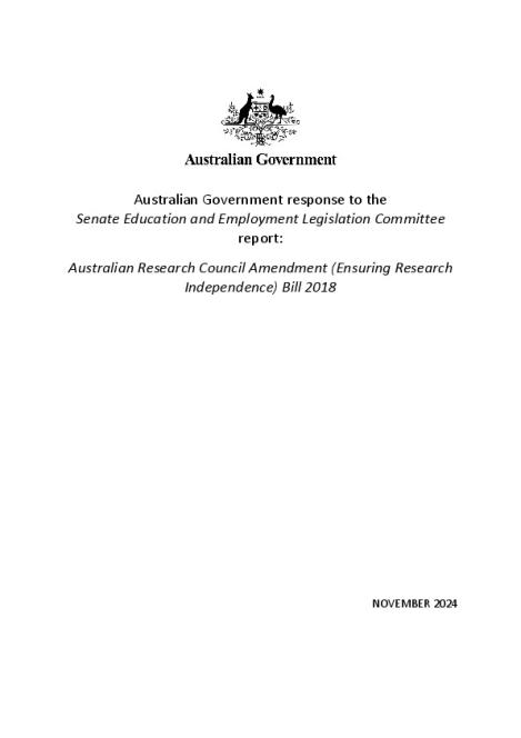 AGR - Senate Committee Report ARC Ensuring Research Independence Bill 2018.pdf