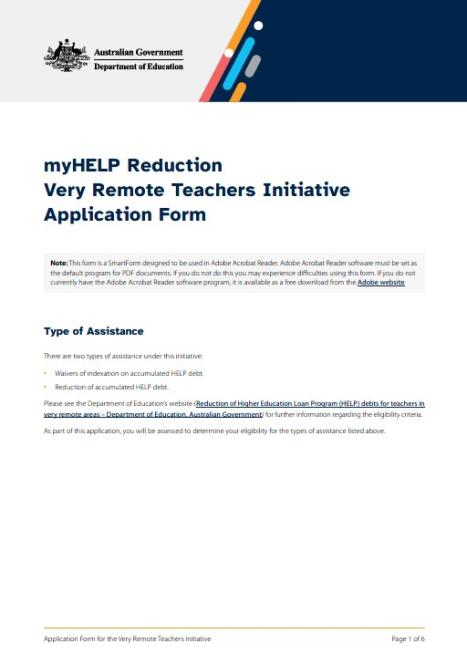 Application Form for the Very Remote Teachers Initiative Image