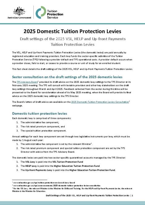 Fact Sheet - Draft Settings of 2025 VSL, HELP and Up-front Payments Tuition Protection Levies.pdf